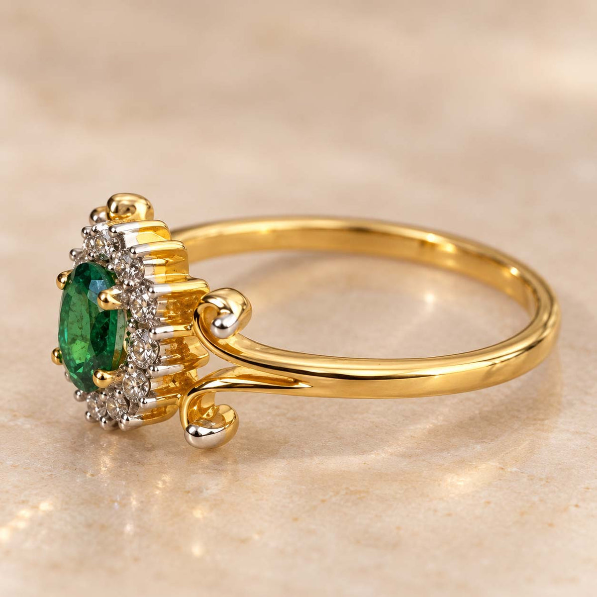 Regal Oval Emerald Halo Ring