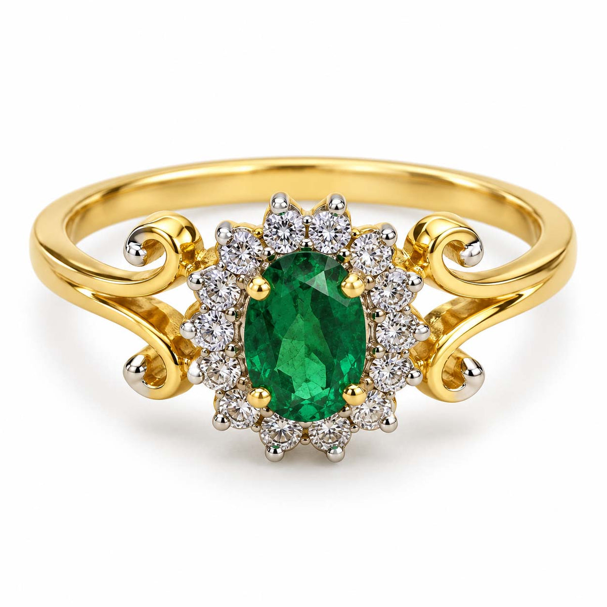 Regal Oval Emerald Halo Ring