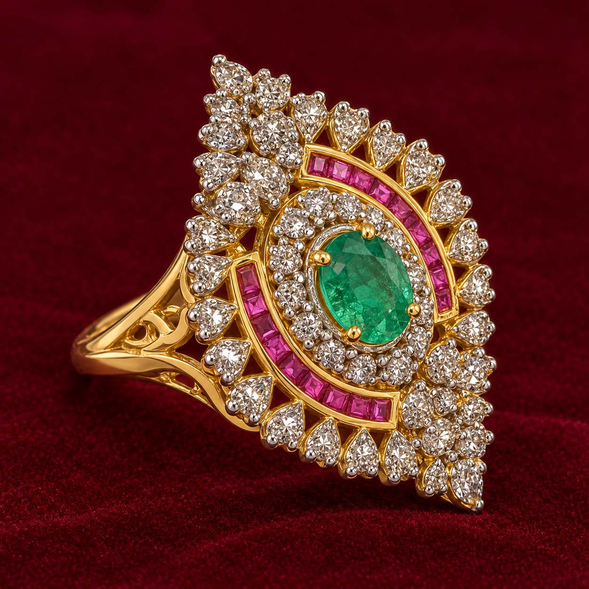 Emerald Royale Pink Halo Diamond Ring