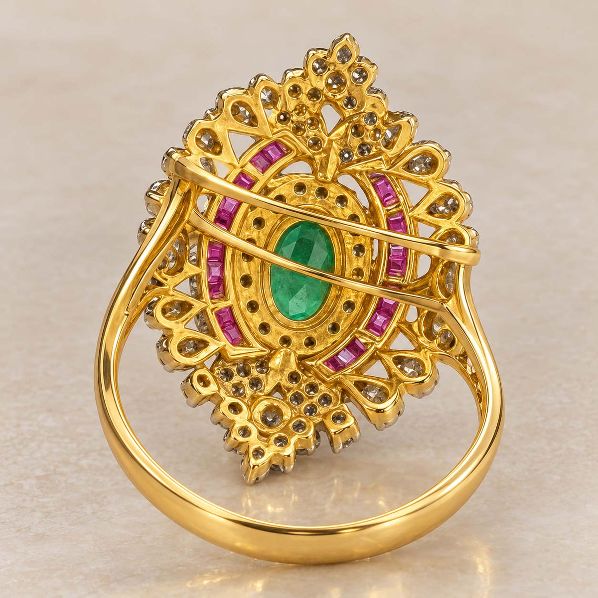 Emerald Royale Pink Halo Diamond Ring