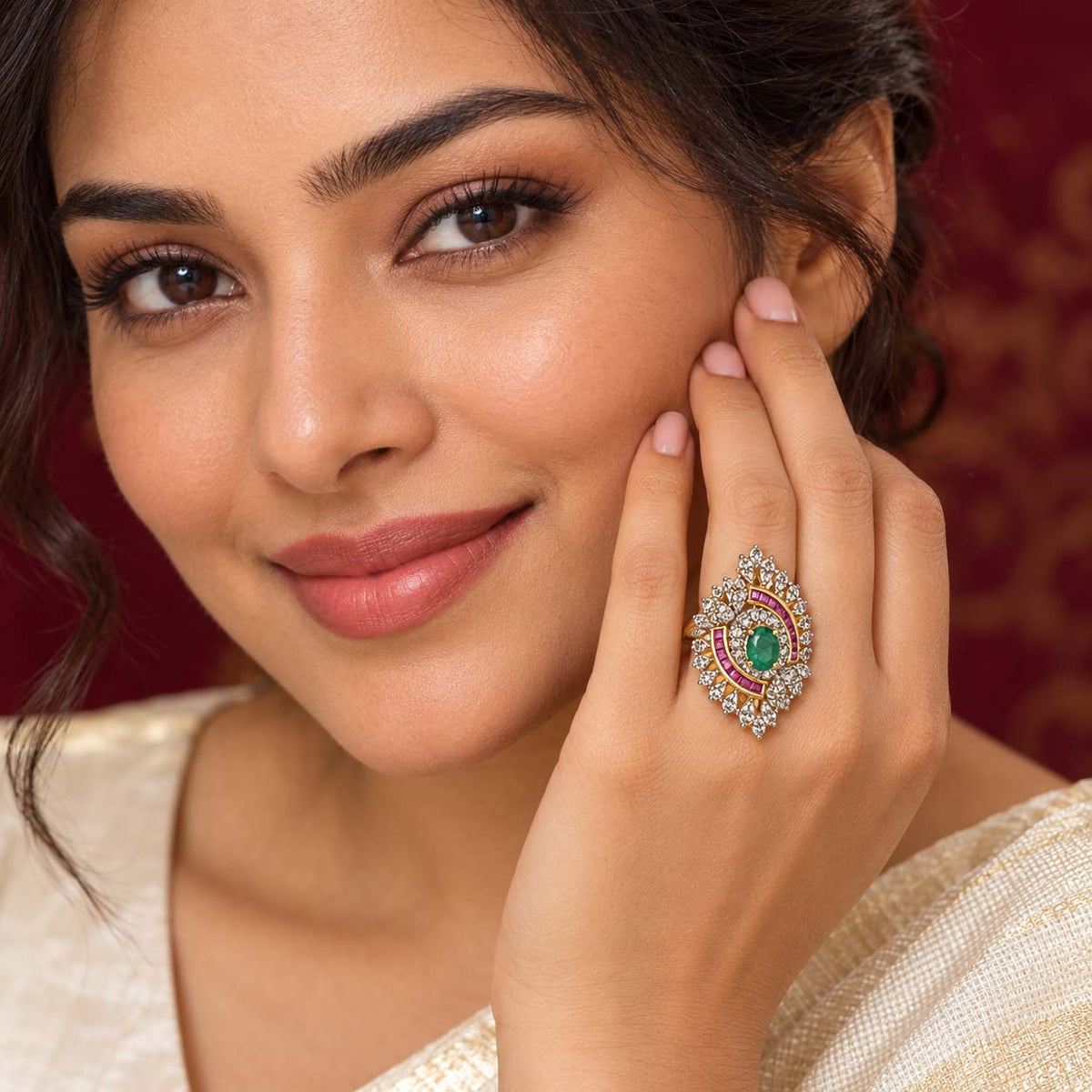 Emerald Royale Pink Halo Diamond Ring