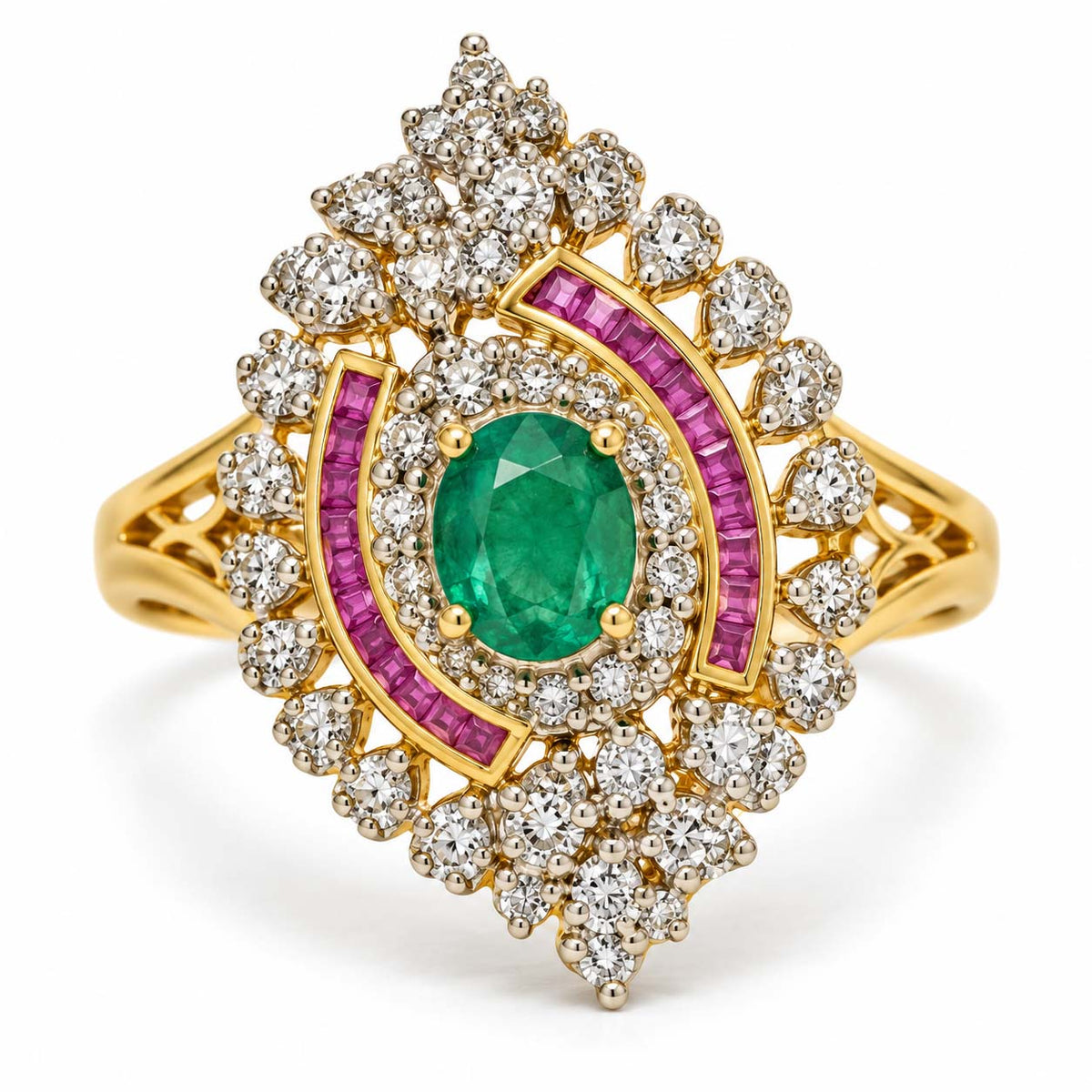 Emerald Royale Pink Halo Diamond Ring