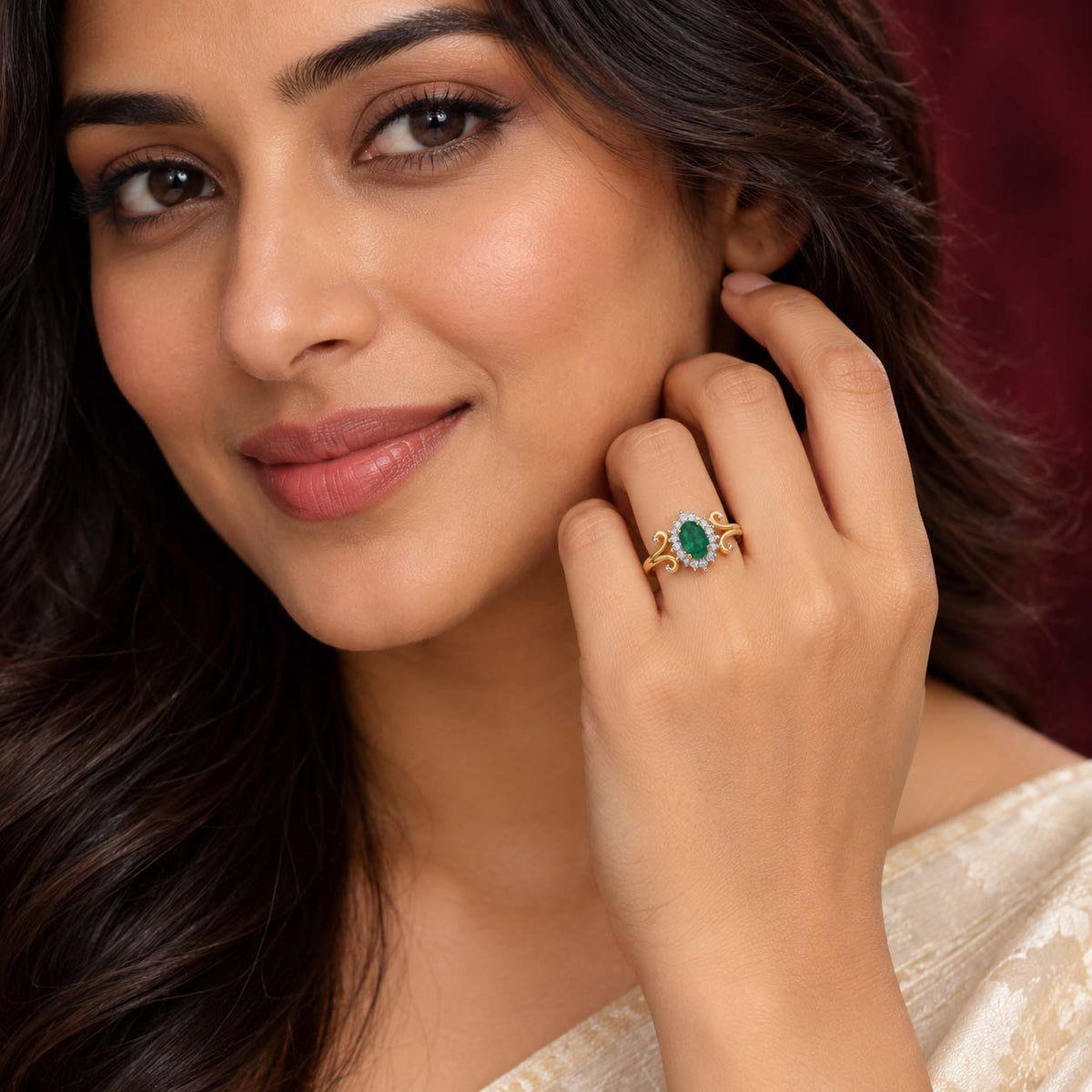 Regal Oval Emerald Halo Ring