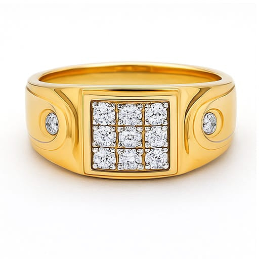 Best Gents Gold Ring with Square Diamond Cluster in Meerut | Savya Jewels