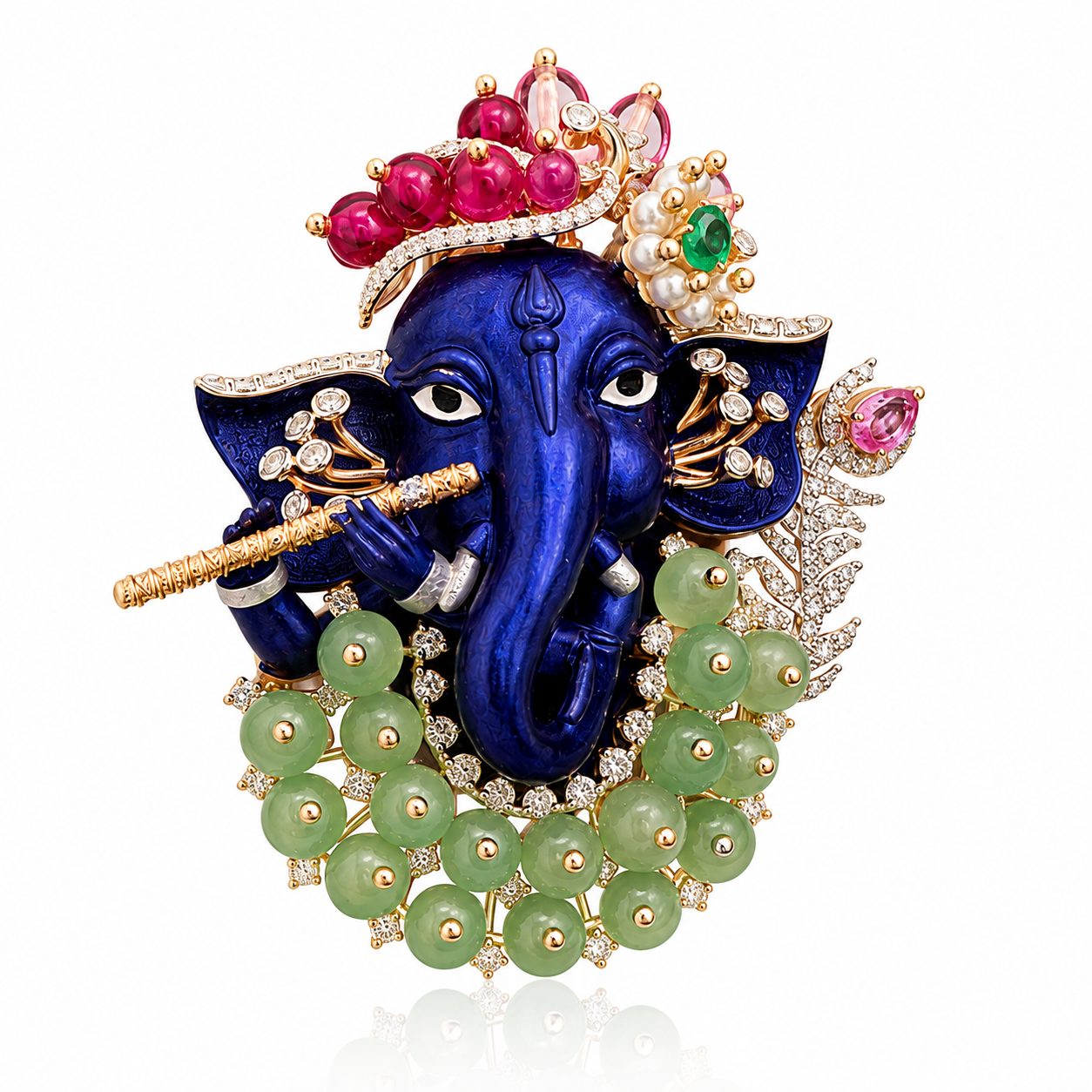 Blue Ganesha Diamond Pendant with Pearl Mala in 14K Rose Gold | Savya Jewels