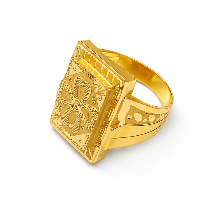 Gents Flower Square Gold Ring in Yellow Gold 22KT | Savya Jewels