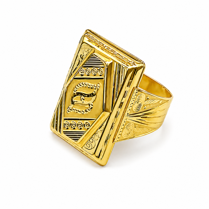 Gents Motif Tapered Shank Gold Ring in Yellow Gold 22KT | Savya Jewels