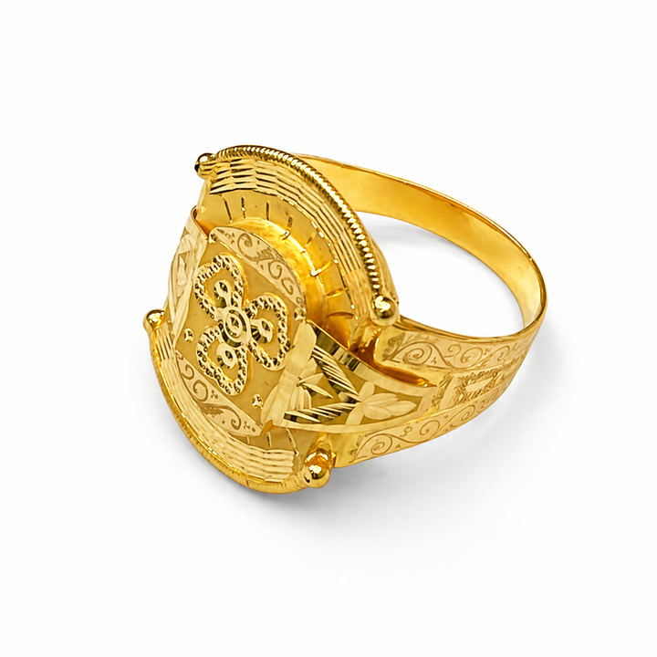 Gents Dome Filigree Clover Gold Ring in Yellow Gold 22KT | Savya Jewels