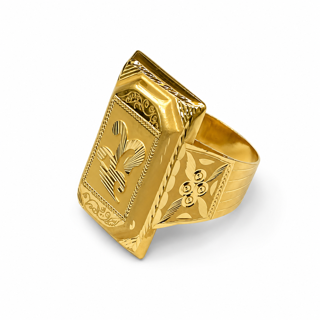 Gents Rope Border Floral Gold Ring in Yellow Gold 22KT | Savya Jewels