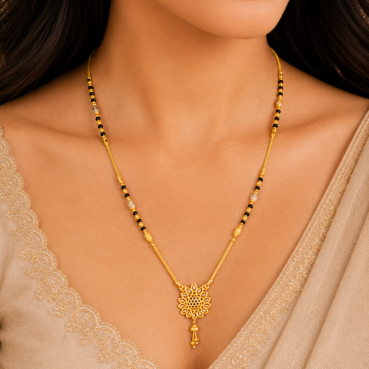 Traditional Gold Mangalsutra in 22KT Yellow Gold with Heavy Black Beads | 9.90g