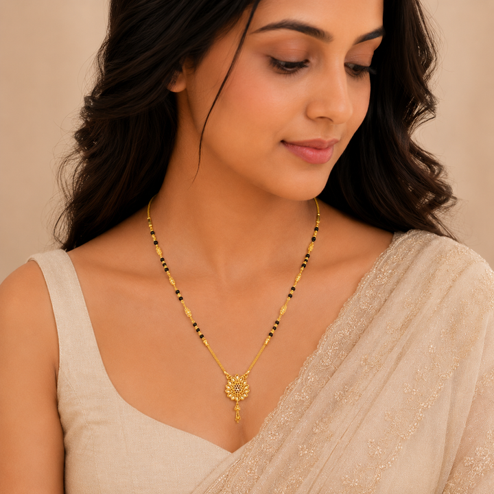 Traditional Gold Mangalsutra in 22KT Yellow Gold with Heavy Black Beads | 9.90g