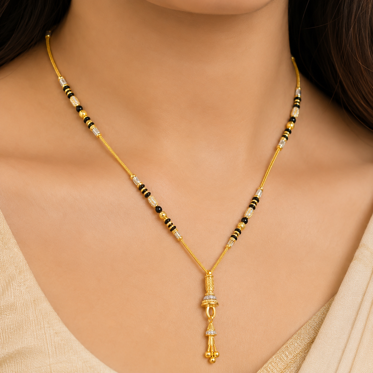 Traditional Gold Mangalsutra in 22KT Yellow Gold with Black Beads | 10.30g