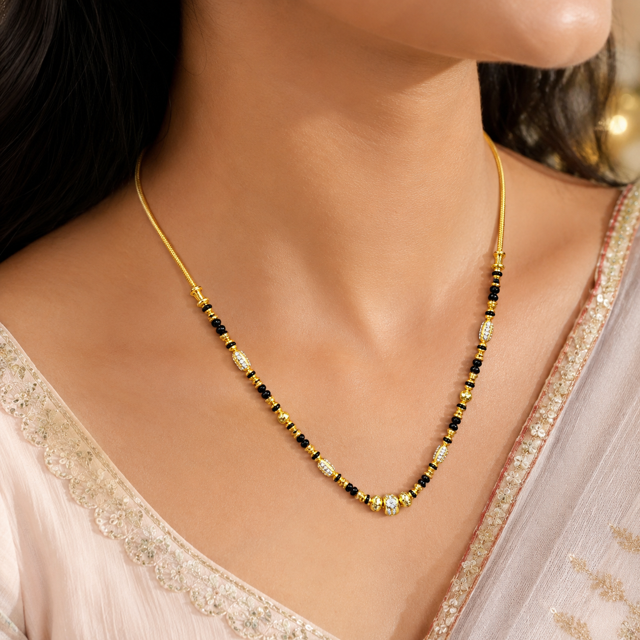 Traditional Gold Mangalsutra in 22KT Yellow Gold with Black Beads | 9.94g | Design New