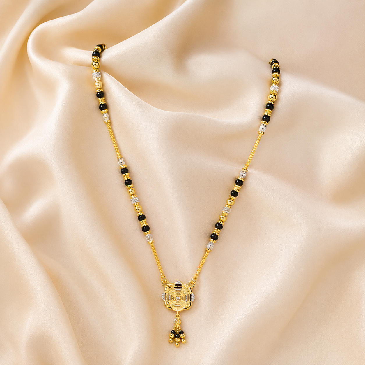 Traditional Gold Mangalsutra in 22KT Yellow Gold with Black Beads | 10.44g