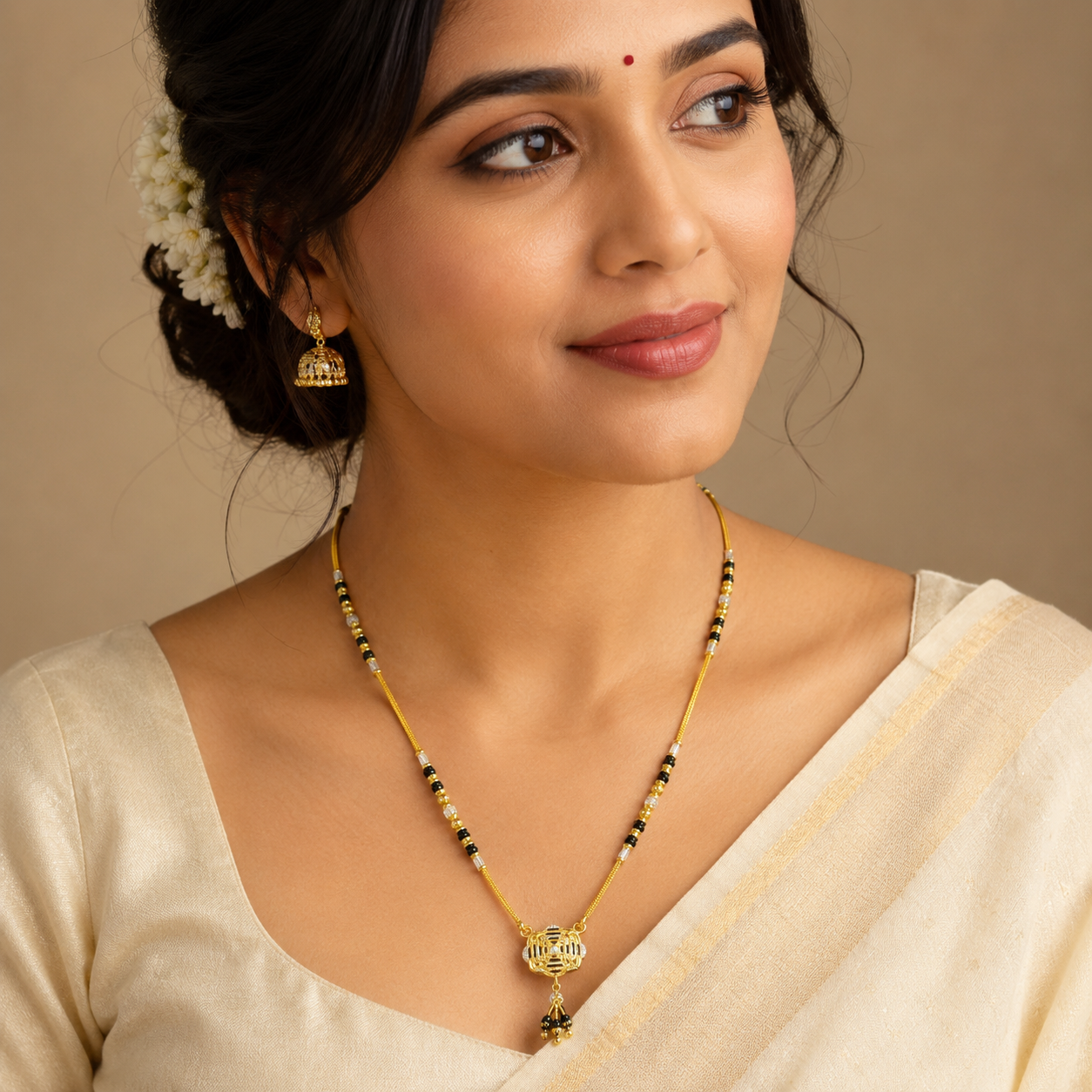 Traditional Gold Mangalsutra in 22KT Yellow Gold with Black Beads | 10.44g