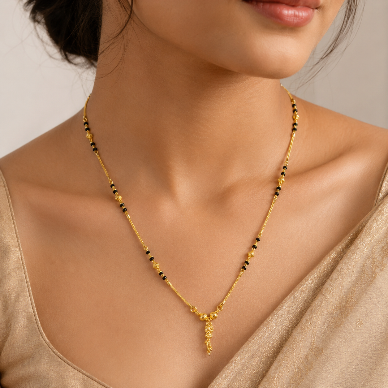 Traditional Gold Mangalsutra in 22KT Yellow Gold with Black Beads | 9.21g
