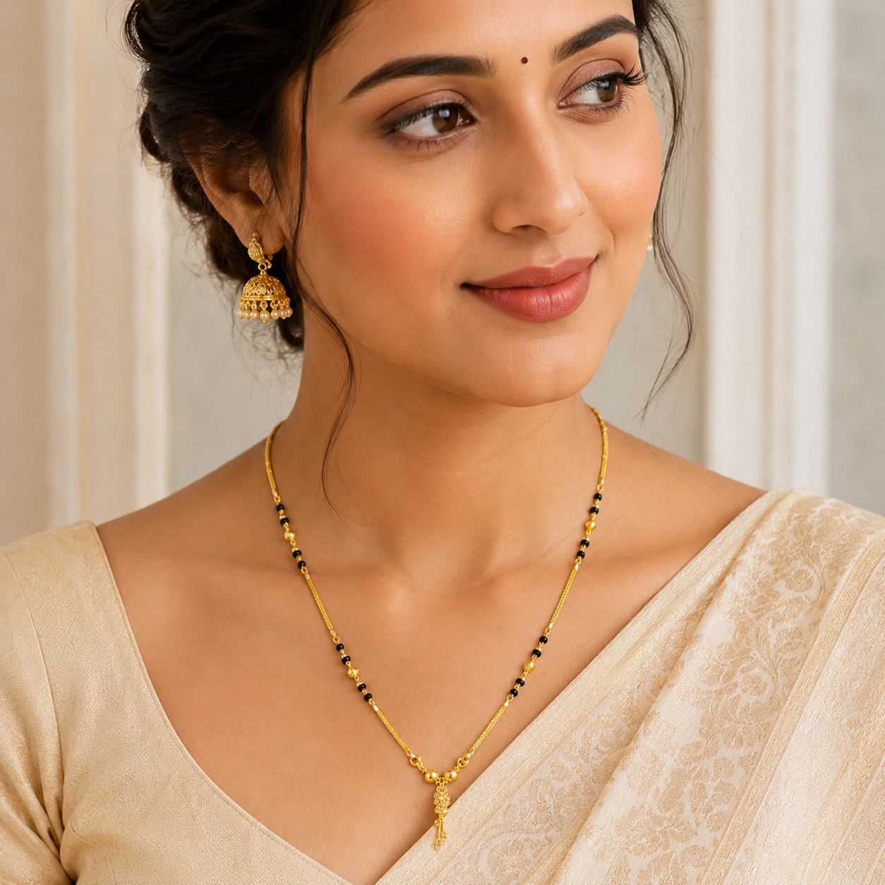 Traditional Gold Mangalsutra in 22KT Yellow Gold with Black Beads | 9.21g