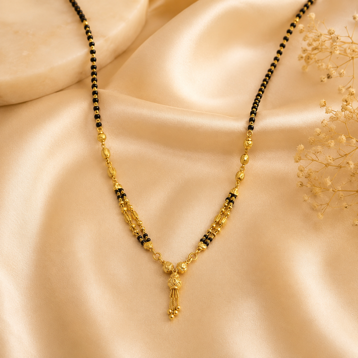 Traditional Gold Mangalsutra in 22KT Yellow Gold with Black Beads | 11.17g