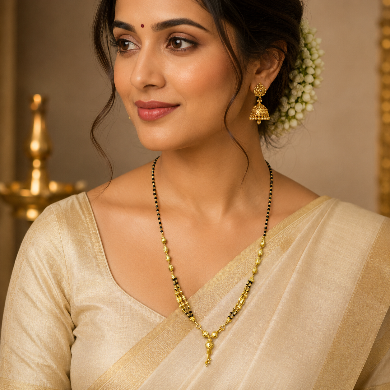 Traditional Gold Mangalsutra in 22KT Yellow Gold with Black Beads | 11.17g