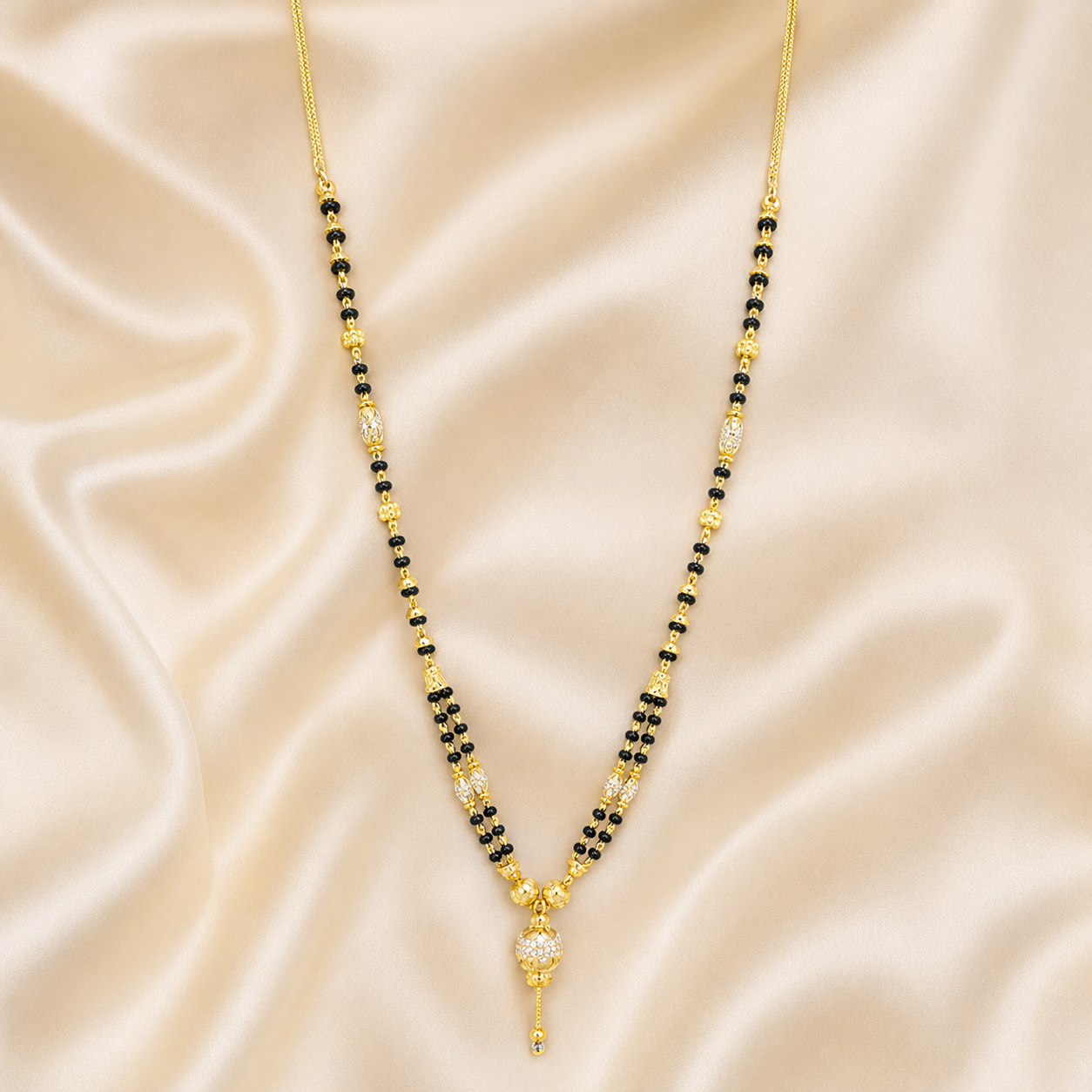 Traditional Gold Mangalsutra in 22KT Yellow Gold with Black Beads | 8.96g