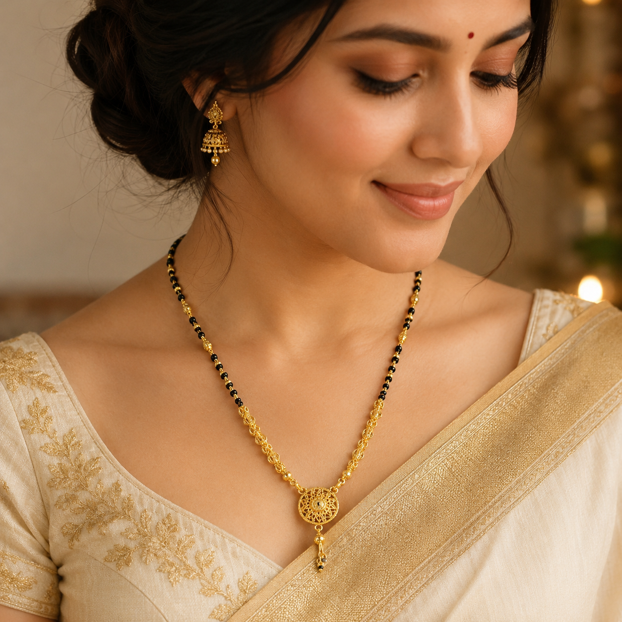 Traditional Gold Mangalsutra in 22KT Yellow Gold with Black Beads | 10.81g | Design