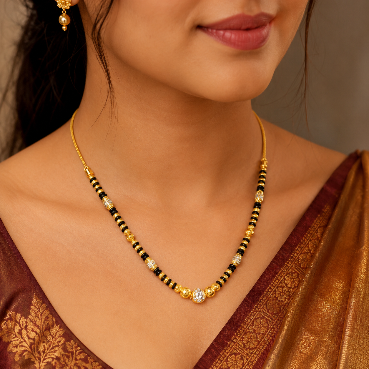Traditional Gold Mangalsutra in 22KT Yellow Gold with Black Beads | 8.50g | Lightweight Design