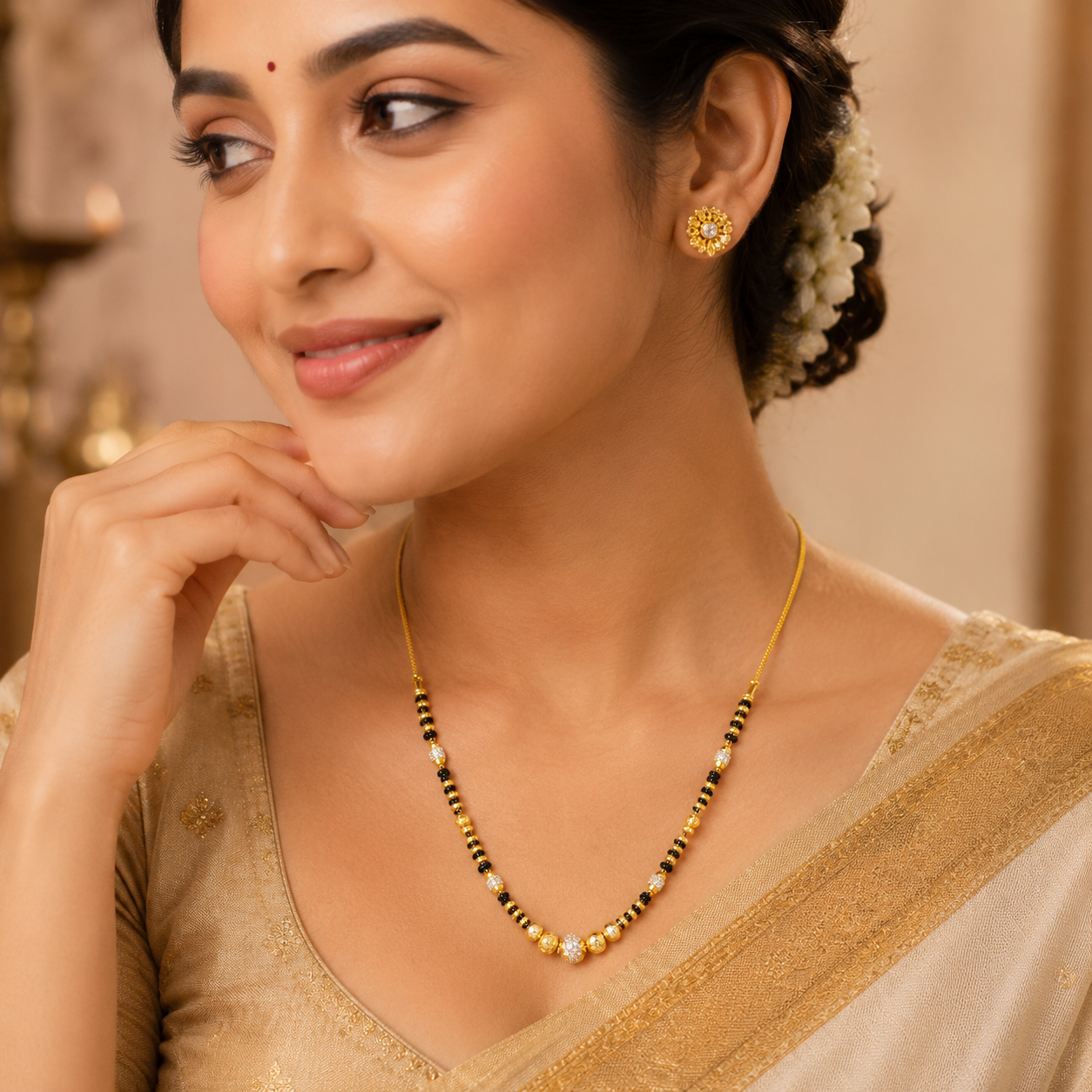 Traditional Gold Mangalsutra in 22KT Yellow Gold with Black Beads | 8.50g | Lightweight Design