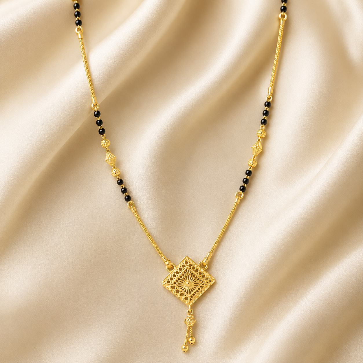 Traditional Gold Mangalsutra in 22KT Yellow Gold with Black Beads | 8.89g | Elegant Design