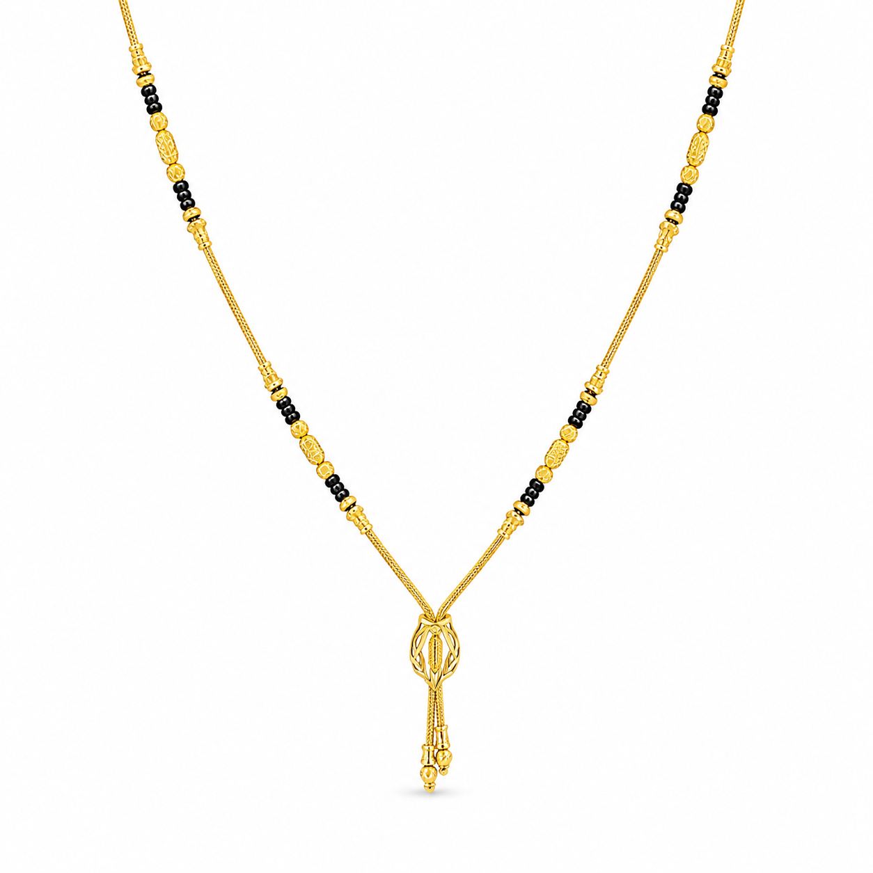 Traditional Gold Mangalsutra in 22KT Yellow Gold with Black Beads | 7.61g | Delicate Design