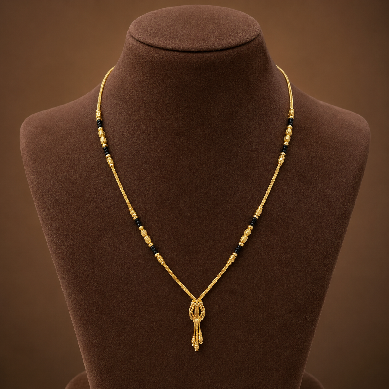 Traditional Gold Mangalsutra in 22KT Yellow Gold with Black Beads | 7.61g | Delicate Design