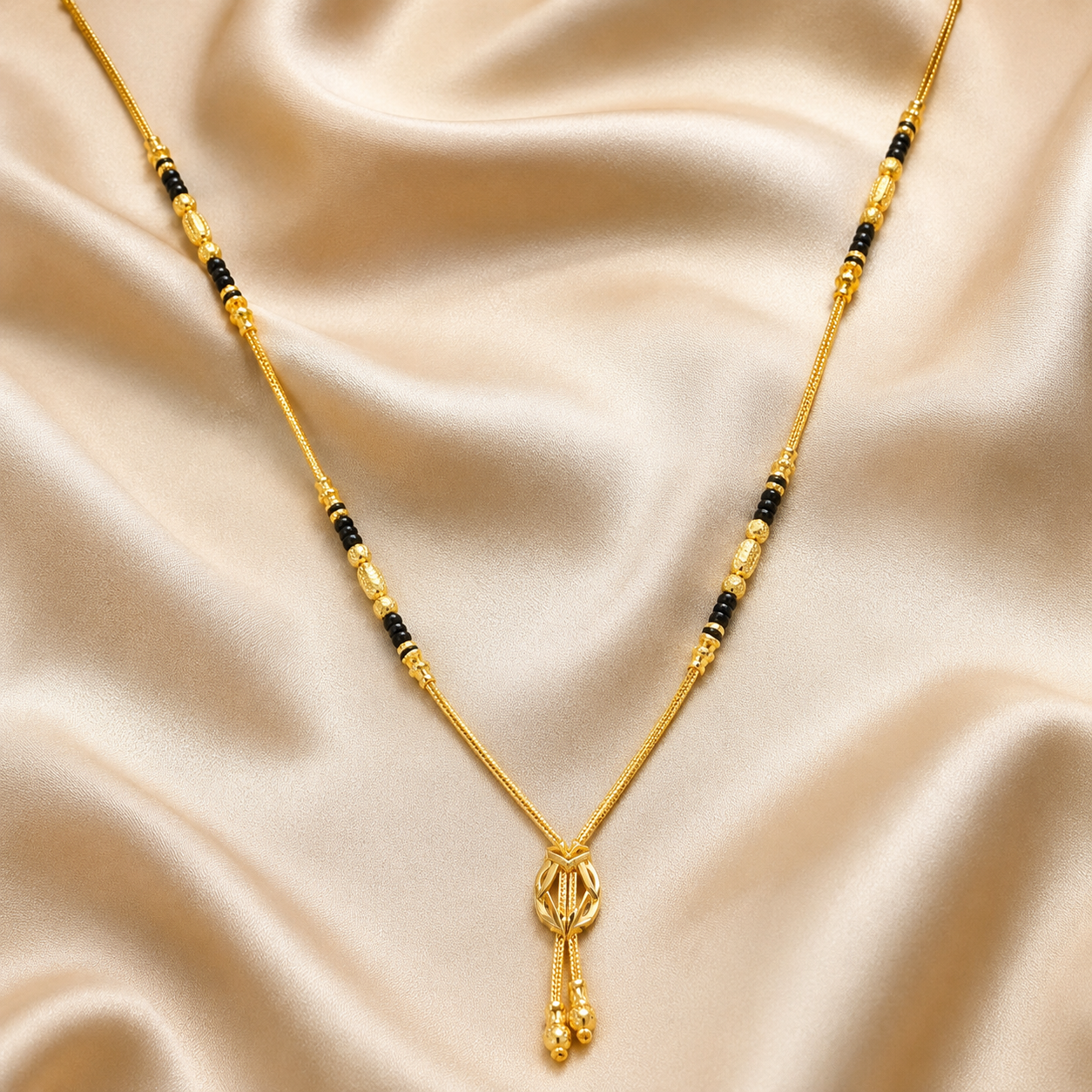 Traditional Gold Mangalsutra in 22KT Yellow Gold with Black Beads | 7.61g | Delicate Design