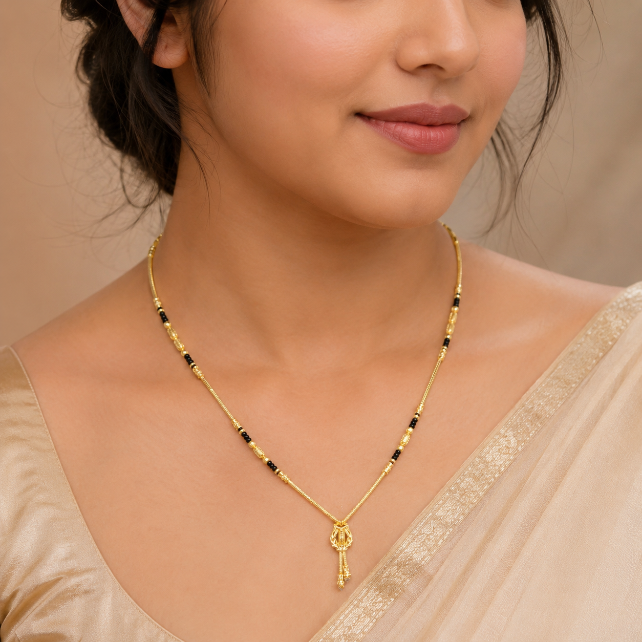 Traditional Gold Mangalsutra in 22KT Yellow Gold with Black Beads | 7.61g | Delicate Design