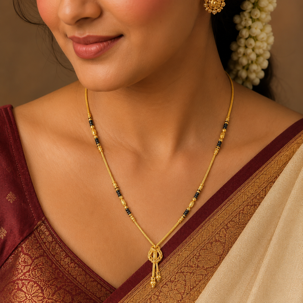 Traditional Gold Mangalsutra in 22KT Yellow Gold with Black Beads | 7.61g | Delicate Design
