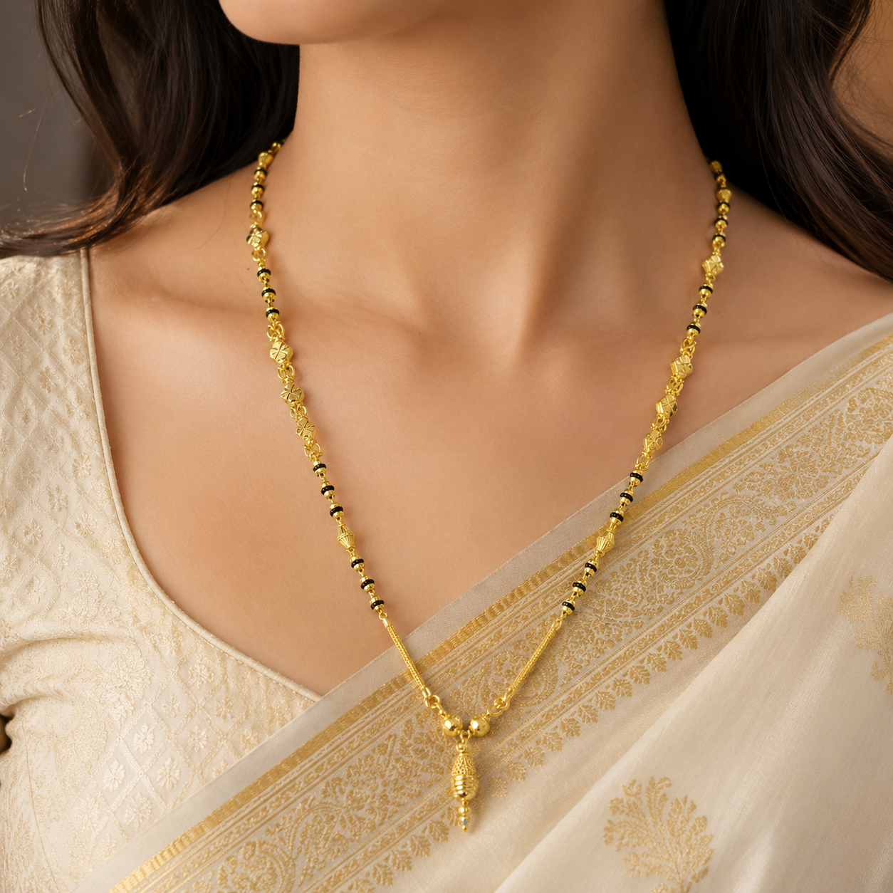 Traditional Gold Mangalsutra in 22KT Yellow Gold with Black Beads | 9.22g | Premium Design