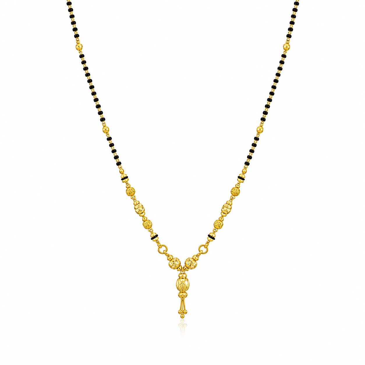 Traditional Gold Mangalsutra in 22KT Yellow Gold with Bold Black Beads | 8.35g | Statement Design