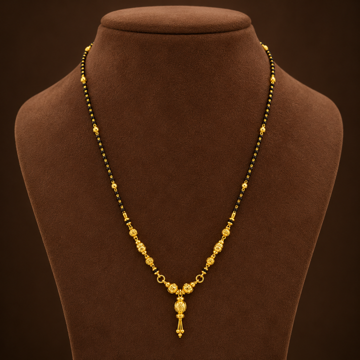 Traditional Gold Mangalsutra in 22KT Yellow Gold with Bold Black Beads | 8.35g | Statement Design