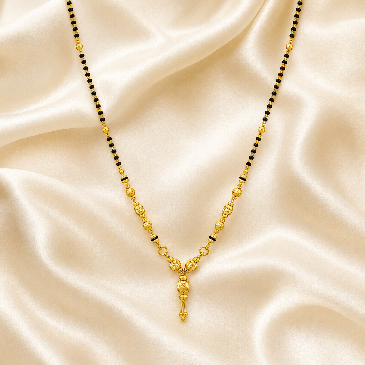 Traditional Gold Mangalsutra in 22KT Yellow Gold with Bold Black Beads | 8.35g | Statement Design