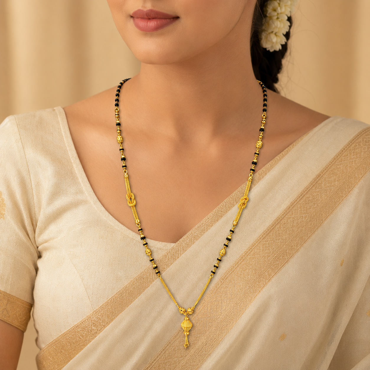 Traditional Gold Mangalsutra in 22KT Yellow Gold with Rich Black Beads | 9.70g | Bridal Design