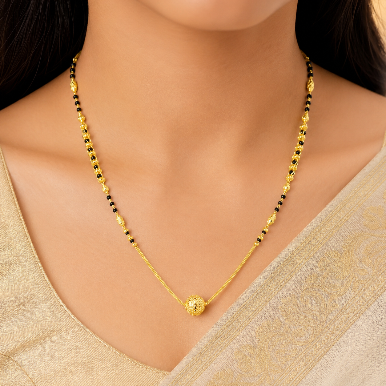 Traditional Gold Mangalsutra in 22KT Yellow Gold with Black Beads | 8.42g | Heritage Design