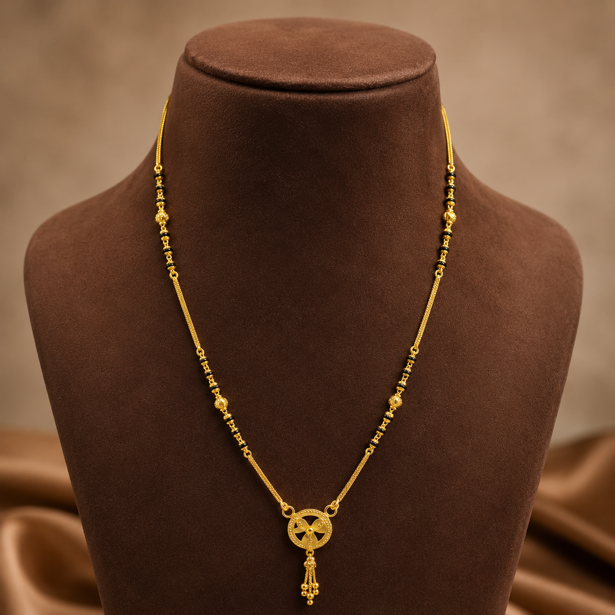 Traditional Gold Mangalsutra in 22KT Yellow Gold with Black Beads | 7.70g | Graceful Design
