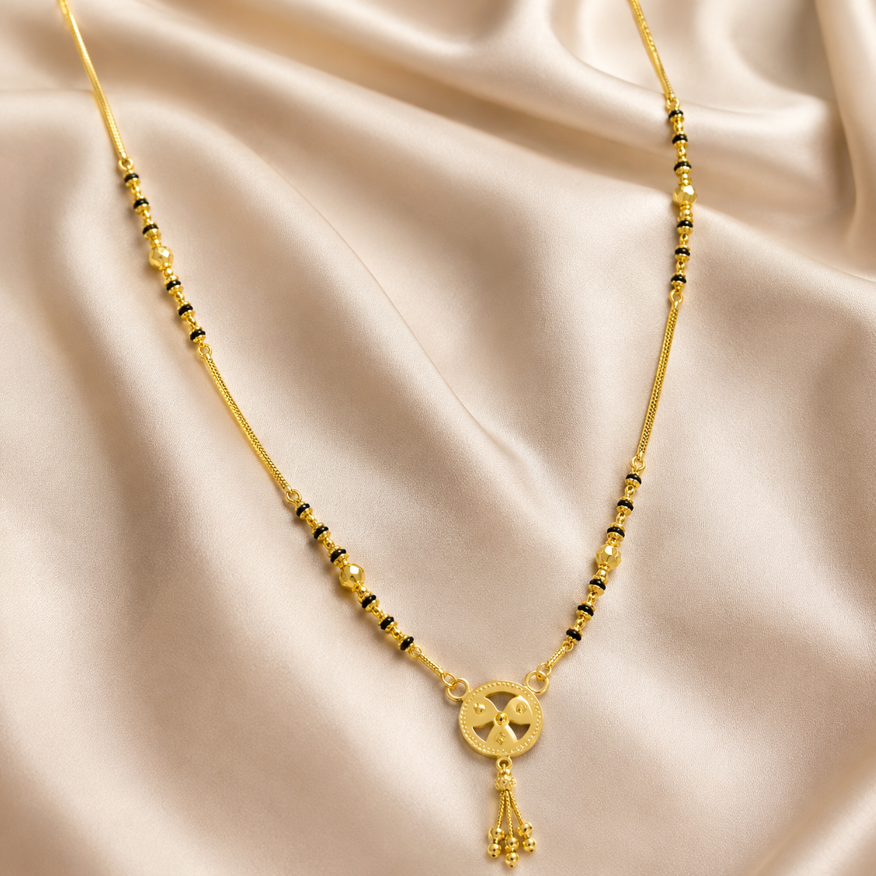 Traditional Gold Mangalsutra in 22KT Yellow Gold with Black Beads | 7.70g | Graceful Design