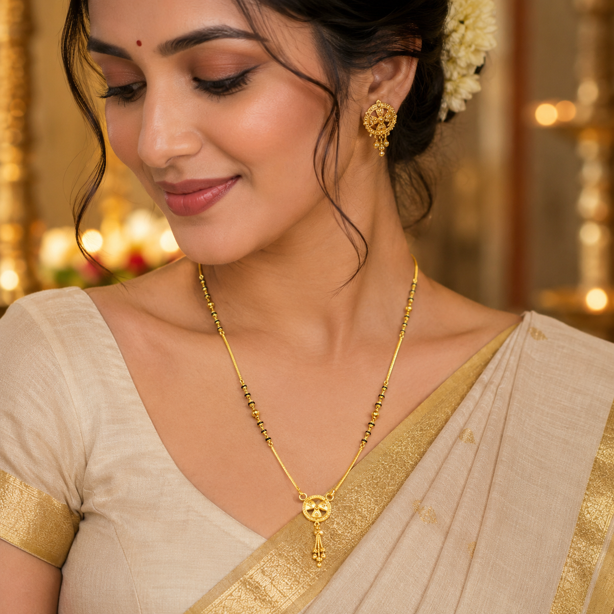 Traditional Gold Mangalsutra in 22KT Yellow Gold with Black Beads | 7.70g | Graceful Design