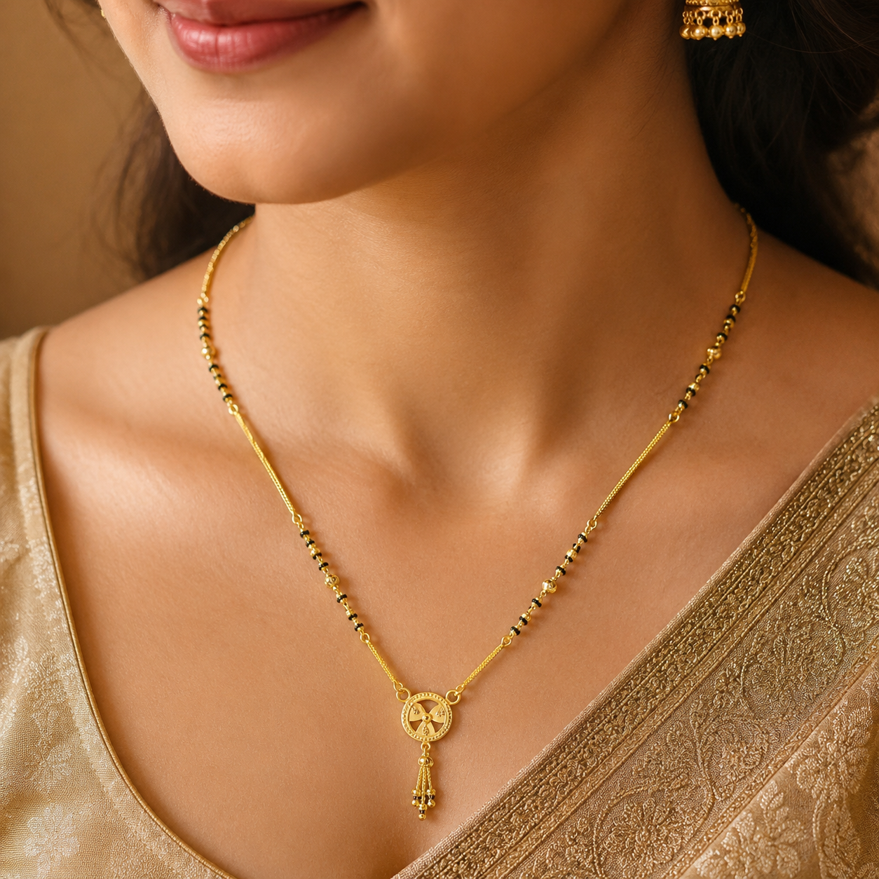 Traditional Gold Mangalsutra in 22KT Yellow Gold with Black Beads | 7.70g | Graceful Design