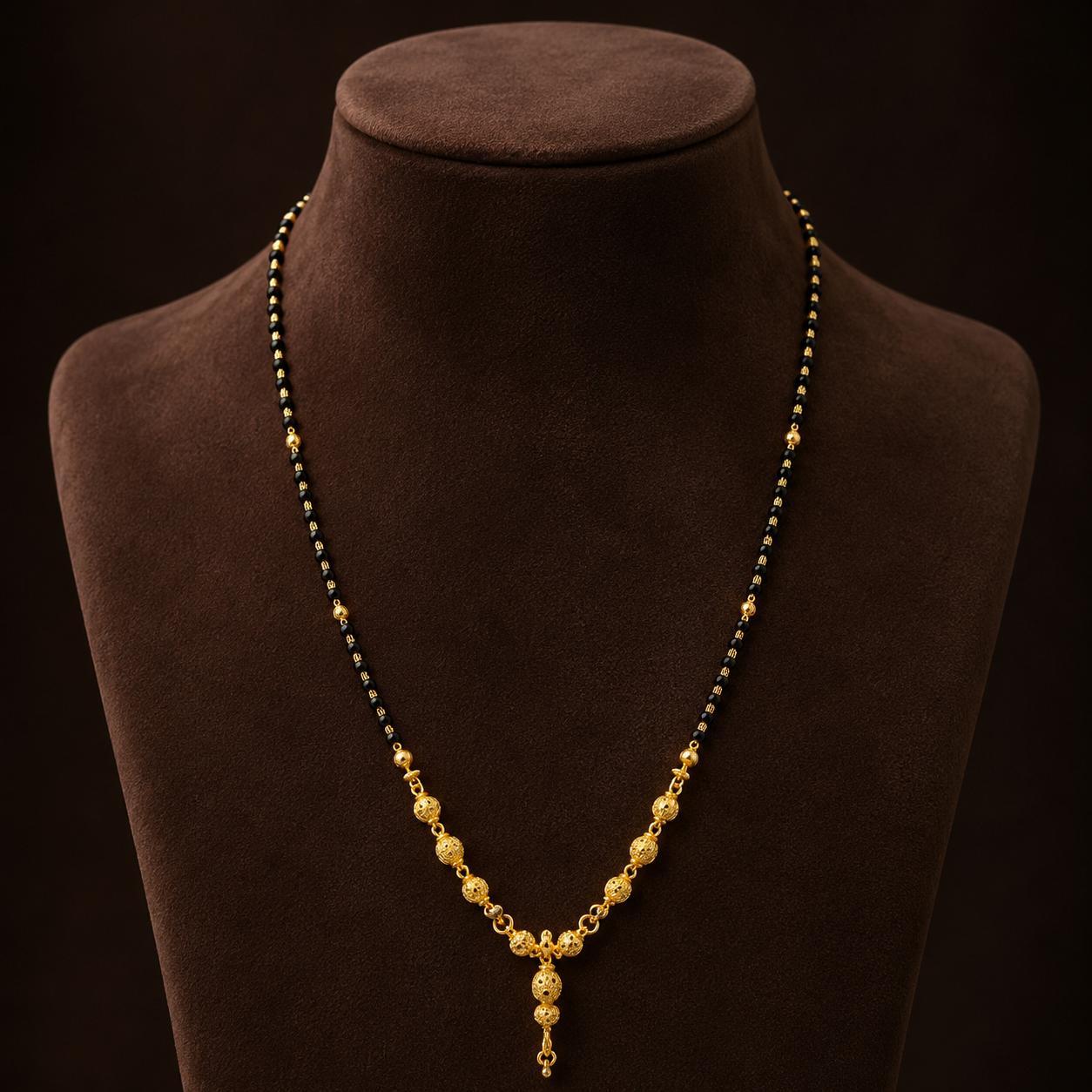 Traditional Gold Mangalsutra in 22KT Yellow Gold with Heavy Black Beads | 8.00g | Artisan Design