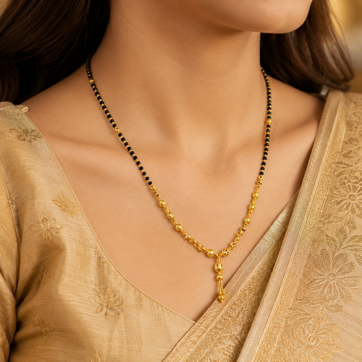 Traditional Gold Mangalsutra in 22KT Yellow Gold with Heavy Black Beads | 8.00g | Artisan Design