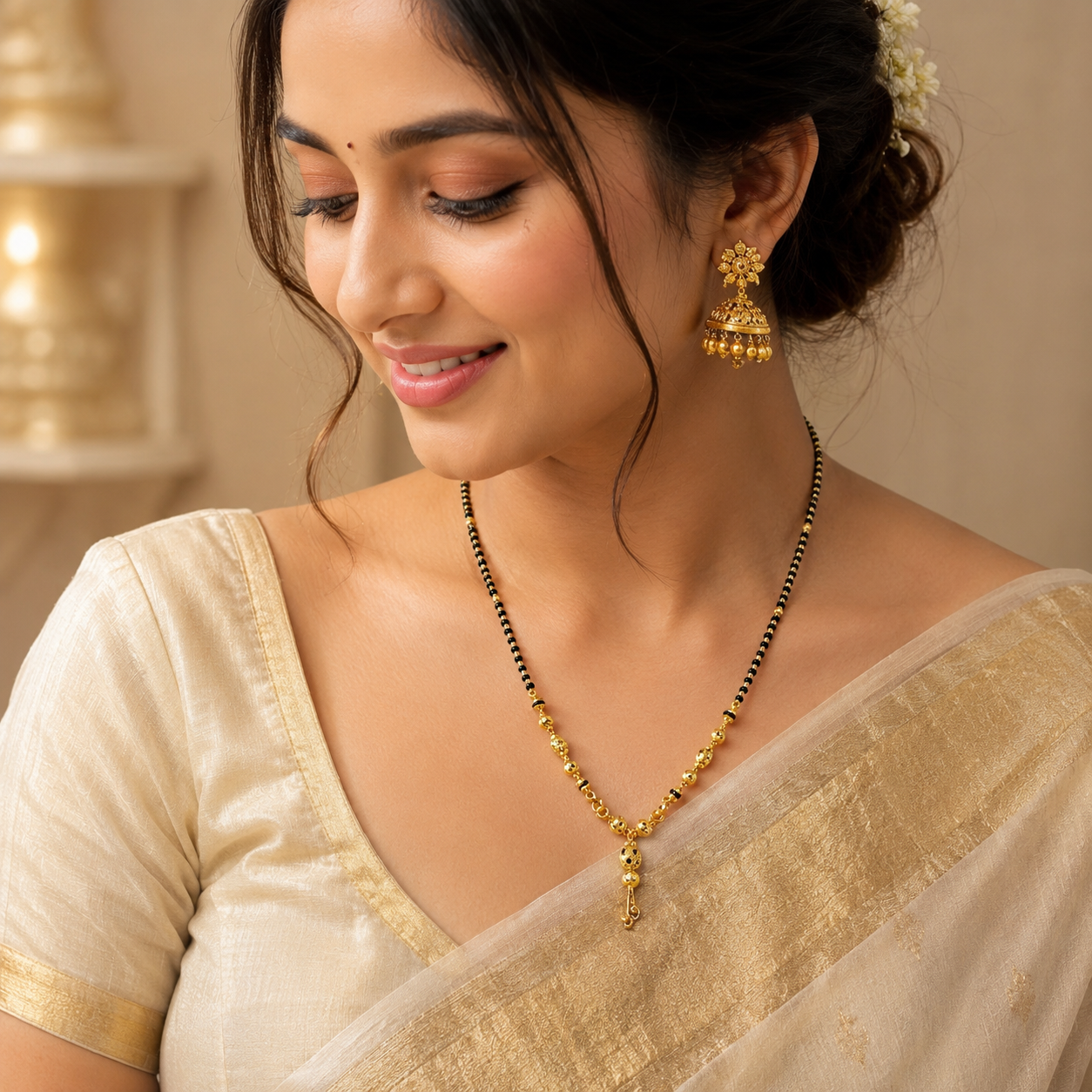 Traditional Gold Mangalsutra in 22KT Yellow Gold with Heavy Black Beads | 8.00g | Artisan Design