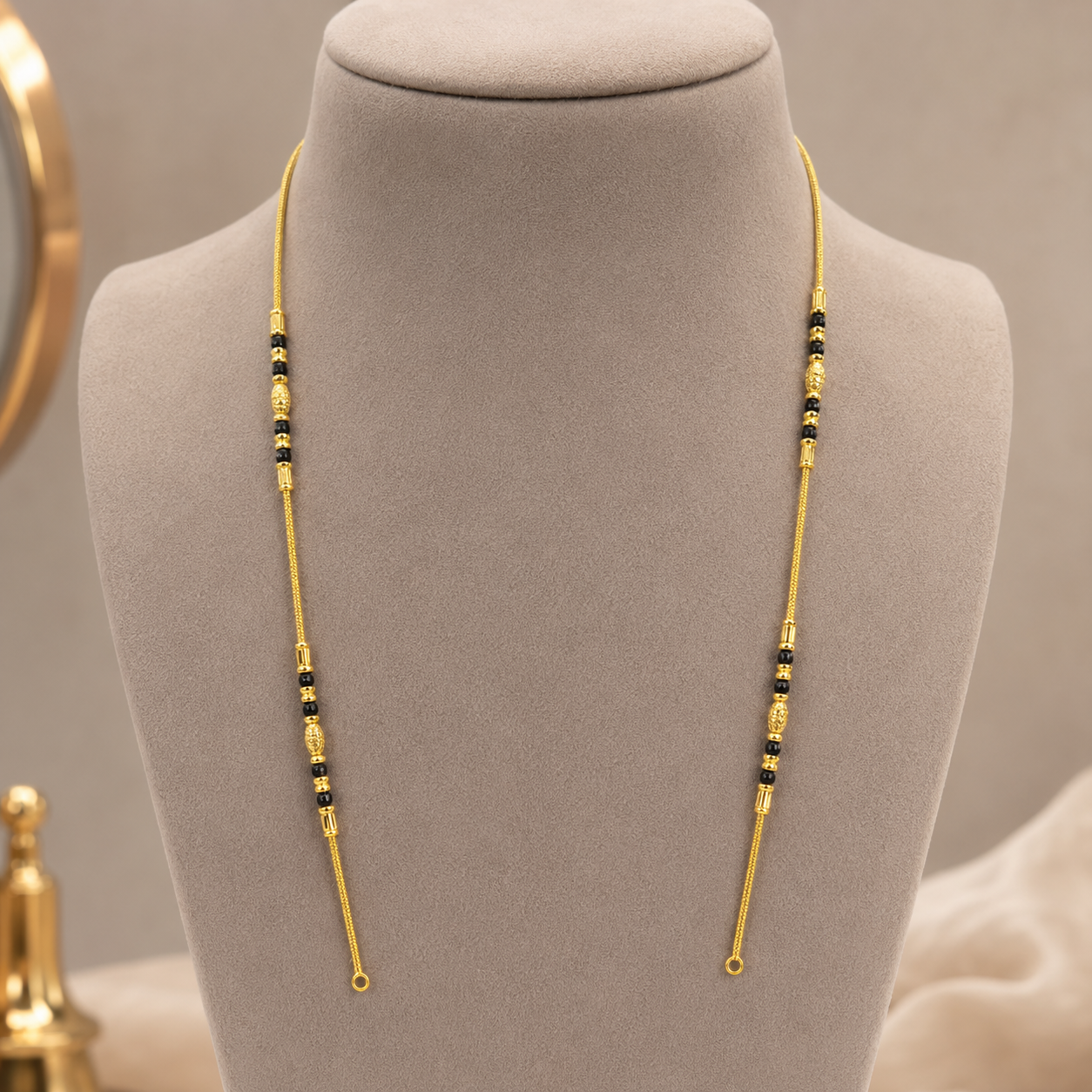 Traditional Gold Mangalsutra Chain in 22KT Yellow Gold with Black Beads | 8.12g | Delicate Chain