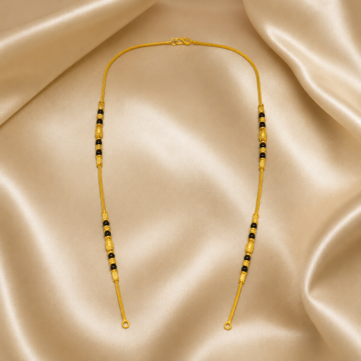 Traditional Gold Mangalsutra Chain in 22KT Yellow Gold with Black Beads | 8.12g | Delicate Chain