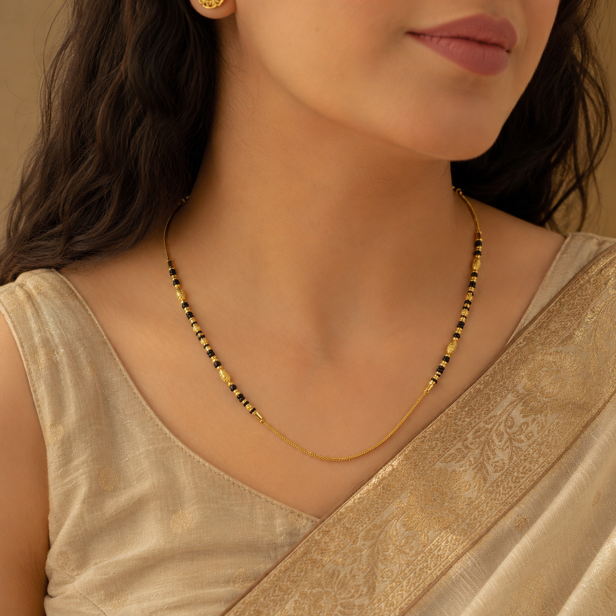 Traditional Gold Mangalsutra Chain in 22KT Yellow Gold with Black Beads | 8.12g | Delicate Chain