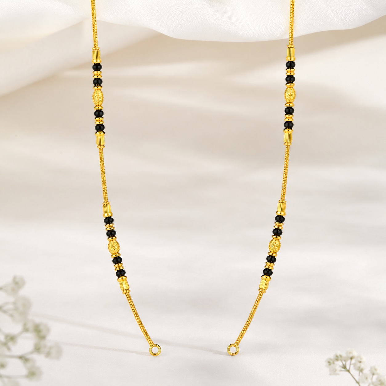Traditional Gold Mangalsutra Chain in 22KT Yellow Gold with Black Beads | 8.12g | Delicate Chain